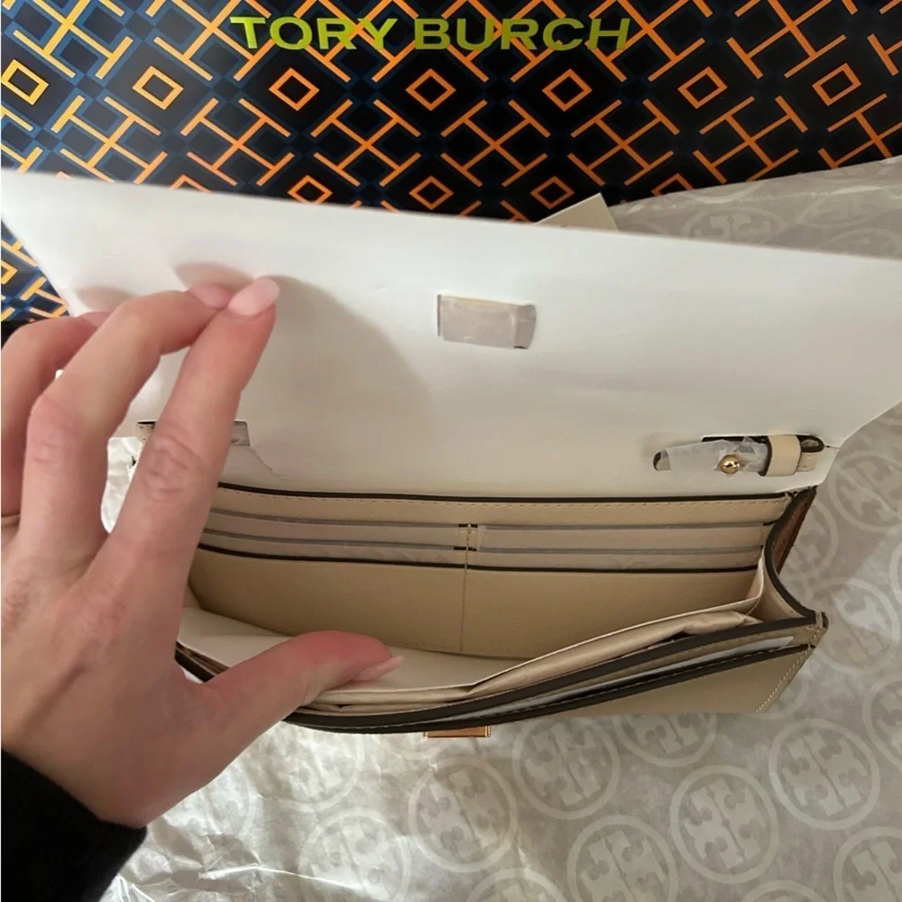 Tory Burch Emerson Colorblock Wallet on a Chain Crossbody Bag Brie Almond Flour